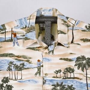 Pierre Cardin Men's Short Sleeve Button Up Shirt Size LARGE Golf Tropical Beach